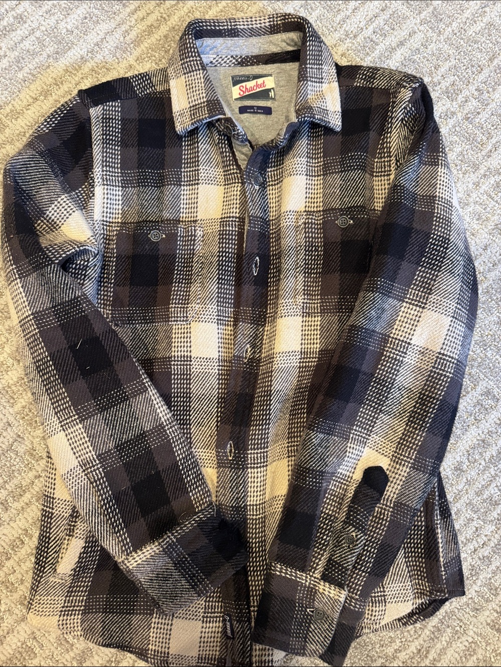 johnnie-O Black and White Plaid Button-Down Shirt (Flannel)